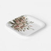 エレガントオリーブグリーン&ホワイトフローラコーナ結婚ーズ ペーパープレート (傾斜あり)