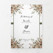 エレガントオリーブグリーン&ホワイトフローラコーナ結婚ーズ 三つ折り招待状 (カバー)