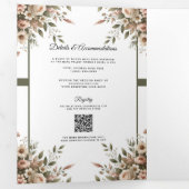 エレガントオリーブグリーン&ホワイトフローラコーナ結婚ーズ 三つ折り招待状 (内部最初)