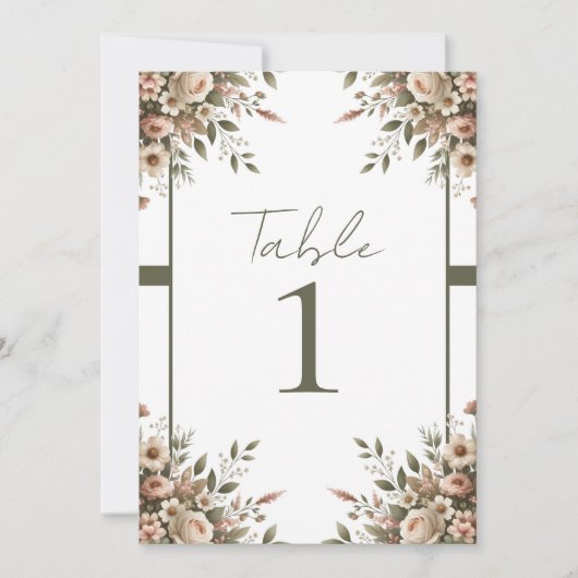 エレガントオリーブグリーン&ホワイトフローラコーナ結婚ーズ 招待状 (正面)