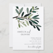 エレガントオリーブツリーブランチ結婚ミニマリスト 招待状 (正面)