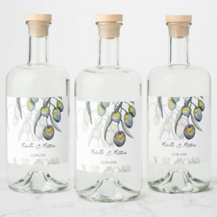エレガントオリーブブランチ水の色パーソナライズされた リキュールボトルラベル