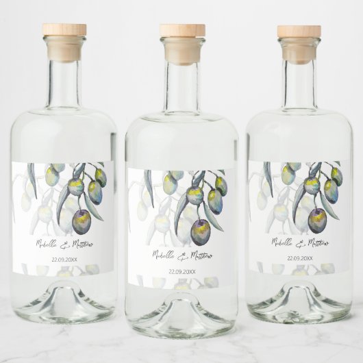 エレガントオリーブブランチ水の色パーソナライズされた リキュールボトルラベル (ボトル)