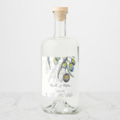 エレガントオリーブブランチ水の色パーソナライズされた リキュールボトルラベル (正面)