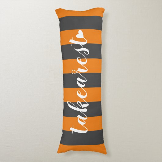 エレガントオレンジとグレーのストライプのことわざ ボディピロー (正面縦)
