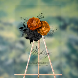 エレガントオレンジとブラックのゴシッ結婚クの歓迎 アクリルサイン