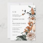 エレガントオレンジと緑の水の色のフローラ結婚 招待状 (正面)