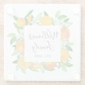 エレガントオレンジのフルーツと花のサマー フラワル ガラスコースター (裏面)