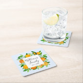 エレガントオレンジのフルーツと花のサマー フラワル スクエアペーパーコースター (インサイチュ)