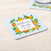 エレガントオレンジのフルーツと花のサマー フラワル スクエアペーパーコースター (アングル)