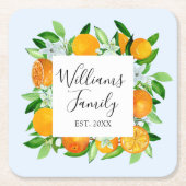 エレガントオレンジのフルーツと花のサマー フラワル スクエアペーパーコースター (正面)