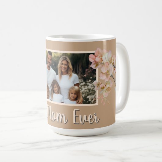 エレガントオレンジフローラパーソナライズされた写真母 コーヒーマグカップ (正面右)