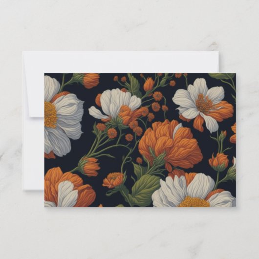 エレガントオレンジ色の白い黒ヴィンテージフローラ 出欠カード (裏面)