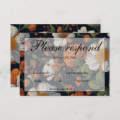 エレガントオレンジ色の白い黒ヴィンテージフローラ 出欠カード (正面/裏面)