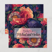 エレガントオレンジ色の赤い紫のフローラエレガントスクリプト サンキューカード (正面/裏面)