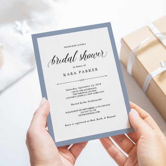 エレガントオートクチュール |ほこりっぽいブルーブライダルシャワー 招待状