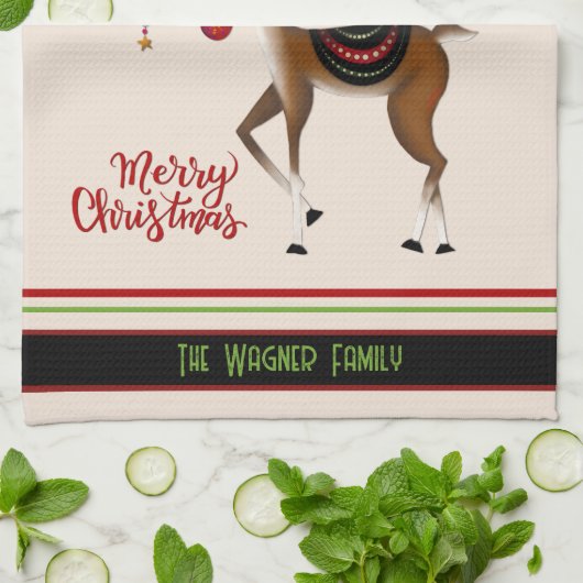 エレガントオーナメントクリスマストインデナパーソナライズされたー キッチンタオル (折り畳み)