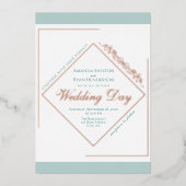 エレガントオーナメントターコイズフレ結婚ームの金ゴールドバラ 箔招待状 (正面)