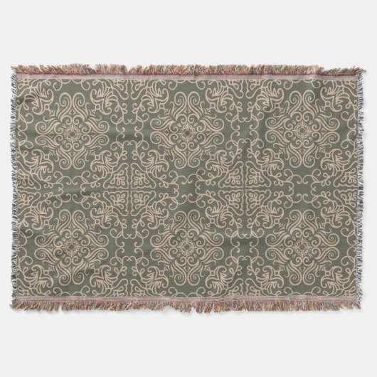エレガントオーナメントダークグリーンパターン スローブランケット (正面)
