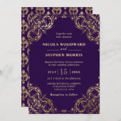 エレガントオーナメント金ゴールドフレー結婚ム 招待状 (正面/裏面)