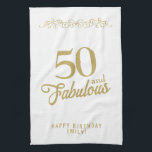エレガントオーナメント50と素晴らしい50誕生日 キッチンタオル<br><div class="desc">オーナメントエレガント50と素晴らしい50th誕生日キッチンタオル。50とトレンディーゴールデンスクリプトと金ゴールドオーナメントで素晴らしいことわざ。あなたの名前と年齢でパーソナライズしなさい。</div>