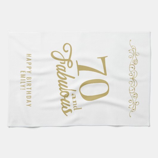 エレガントオーナメント70と素晴らしい70誕生日 キッチンタオル (横)