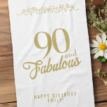 エレガントオーナメント90と素晴らしい90誕生日 キッチンタオル<br><div class="desc">オーナメント90エレガントと素晴らしい90th誕生日キッチンタオル。90とトレンディーゴールデンスクリプトと金ゴールドオーナメントで素晴らしいことわざ。あなたの名前と年齢でパーソナライズしなさい。</div>
