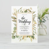 エレガントオールインワングリーンゴールドリーフウェディング 招待状 (スタンド正面)