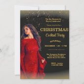 エレガントカクテルクリスマスブラック金ゴールドレッドパーティー 招待状 (正面)