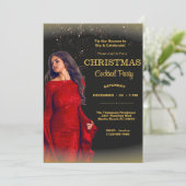 エレガントカクテルクリスマスブラック金ゴールドレッドパーティー 招待状 (スタンド正面)