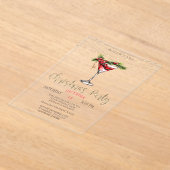 エレガントカクテル、ストリングライト金ゴールドクリスマス アクリル招待状 (レイダウン)