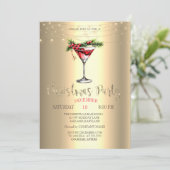 エレガントカクテル、ストリングライト金ゴールドクリスマス 招待状 (スタンド正面)