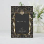 エレガントカジノブラック金ゴールドアールデコ50誕生日 サンキューカード (スタンド正面)