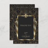 エレガントカジノブラック金ゴールドアールデコ50誕生日 サンキューカード (正面/裏面)