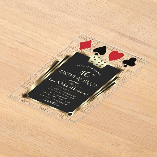 エレガントカジノロイヤルラスベガストランプのポーカー誕生日 アクリル招待状 (レイダウン)