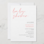 エレガントカジュアルPink Gray Scriptベビーシャワー 招待状 (正面)