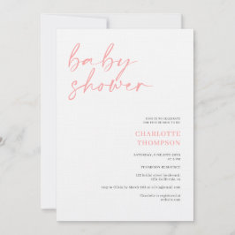 エレガントカジュアルPink Gray Scriptベビーシャワー 招待状