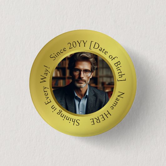 エレガントカスタマイズ写真輝く金ゴールド全大事な行事 缶バッジ (正面)