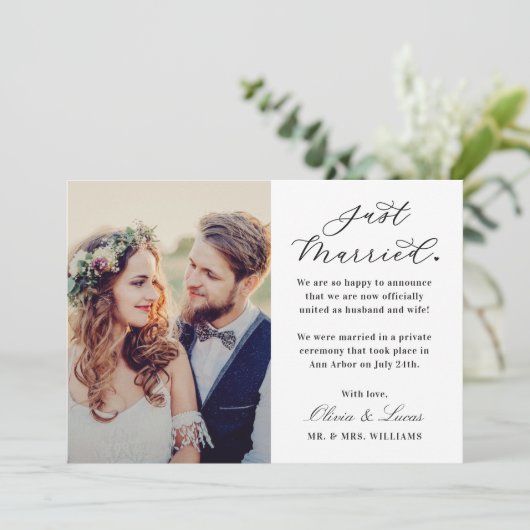 エレガントカスタムたった今結婚しました写真結婚の 案内状 (スタンド正面)