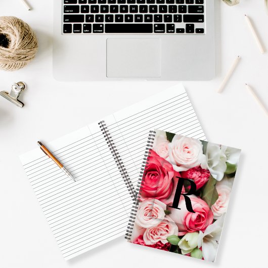 エレガントカスタムイニシャルレターRバラモノグラム ノートブック