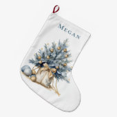 エレガントカスタムクリスマスツリー金ゴールドブルーウォーター色 ラージクリスマスストッキング (正面 (吊り時))