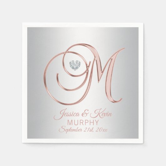 エレガントカスタムシルバーグレイバラ結婚金ゴールド スタンダードカクテルナプキン (正面)