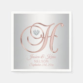 エレガントカスタムシルバーグレイバラ結婚金ゴールド | H スタンダードカクテルナプキン (正面)