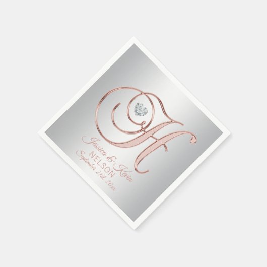 エレガントカスタムシルバーグレイバラ結婚金ゴールド | H スタンダードカクテルナプキン (角)