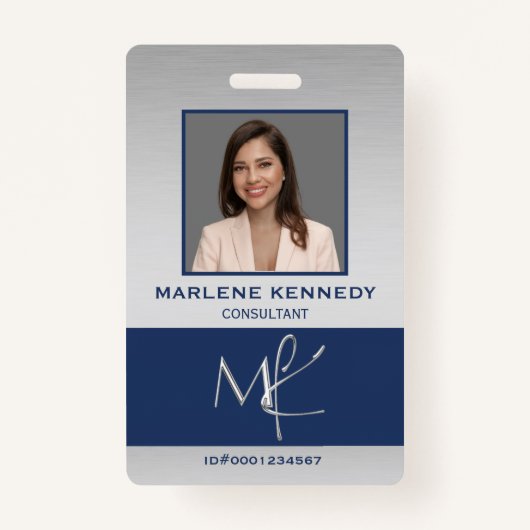 エレガントカスタムシルバーネイビーブルー社員 バッジ (正面)