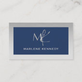 エレガントカスタムシルバーモノグラムネイビーブルービジネス 名刺 (裏面)