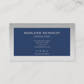 エレガントカスタムシルバーモノグラムネイビーブルービジネス 名刺 (正面)