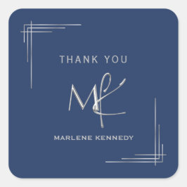 エレガントカスタムシルバーモノグラムネイビーブルー スクエアシール
