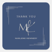 エレガントカスタムシルバーモノグラムネイビーブルー スクエアシール (正面)