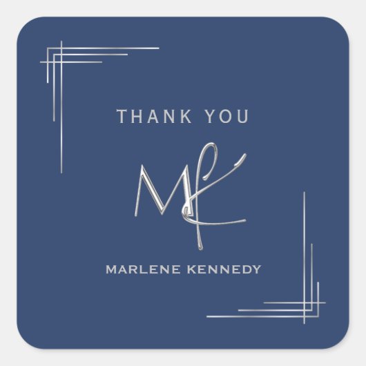 エレガントカスタムシルバーモノグラムネイビーブルー スクエアシール (正面)